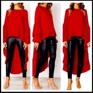 PRETTYGARDEN Women's Lantern Long Sleeve Round Neck High Low Asymmetrical blouse